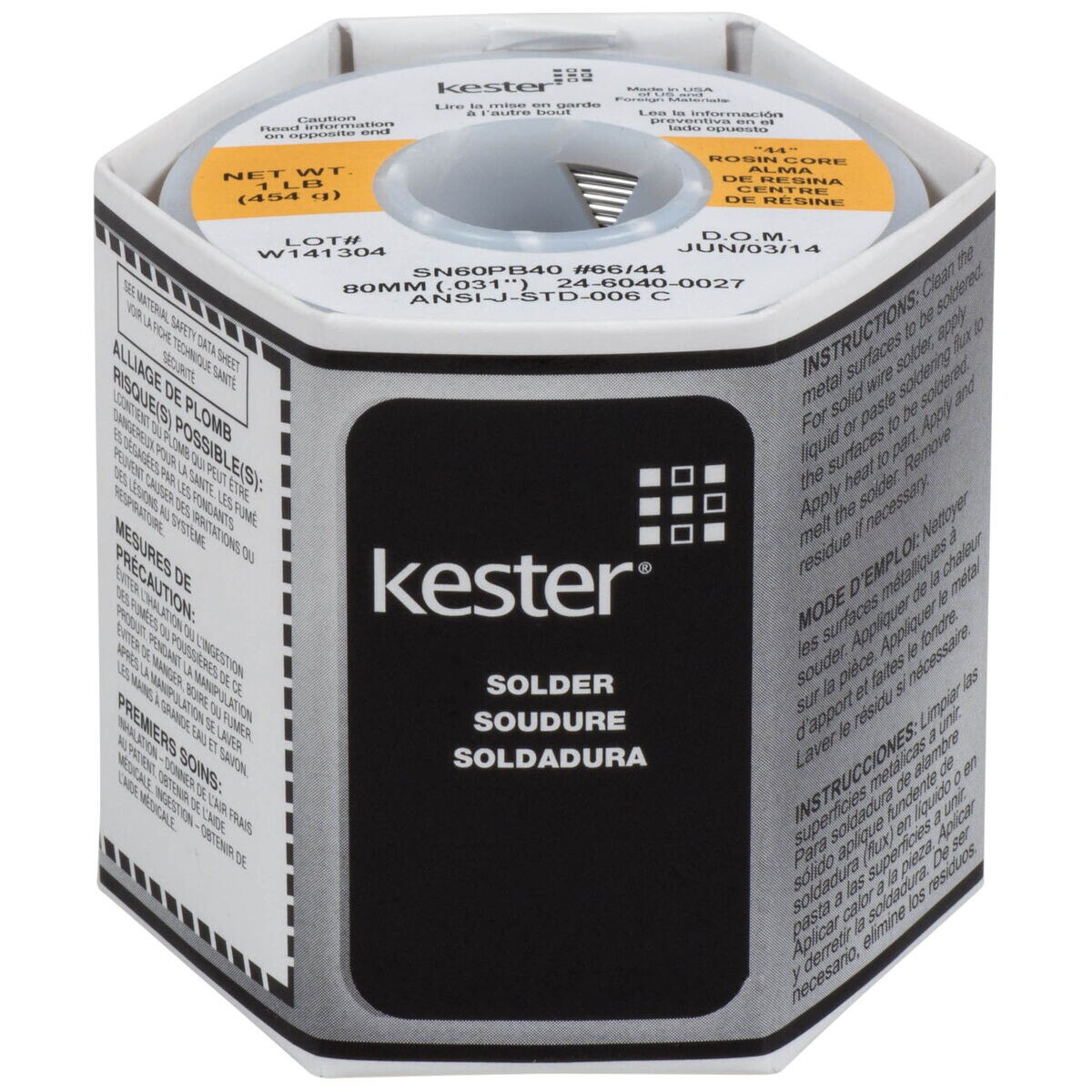 Kester 44 Rosin Core Solder 60/40 .031" 1 lb. Spool